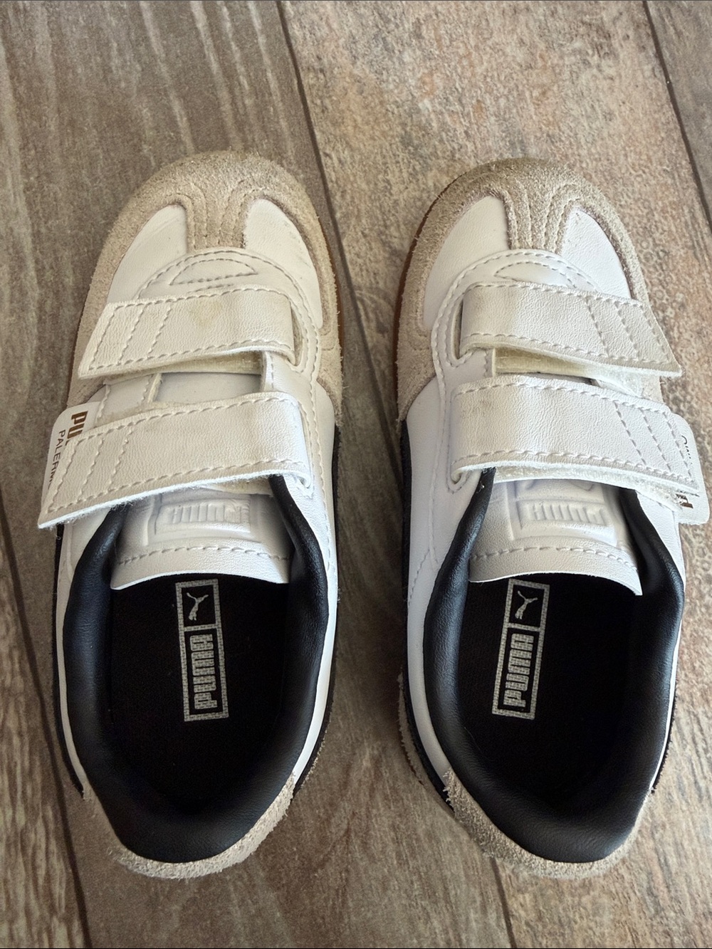 Puma Kids White and Beige Velcro Sneakers